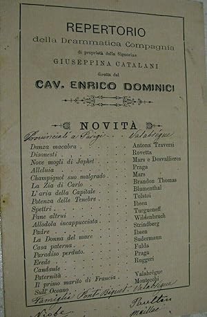 Programma originale Repertorio Compagnia Giuseppina Catalani di Livorno 1894