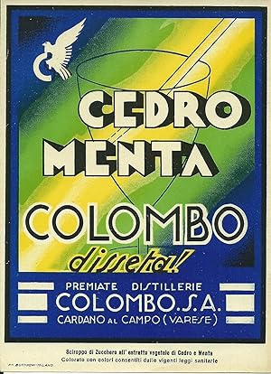 Etichetta originale, Bibita "Cedro Menta" Dist Colombo Cardano al Campo 1940ca.