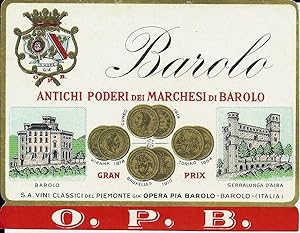 Etichetta vintage originale, Barolo dei marchesi di Barolo 1930ca.