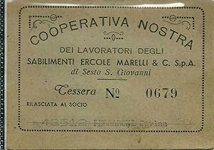 Ercole Marelli - Tessera Cooperativa Nostra dei lavoratori 1945/50ca.