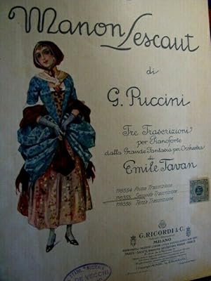 Manon Lescaut di Giacomo Puccini, spartito con cop. illustrata Ricordi MCMXXI