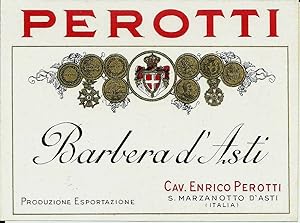 Etichetta vintage originale Perotti barbera d'Asti, S.Marzanotto d'Asti 1930's