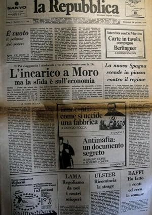La Repubblica Anno I Nr.I Giornale originale (no anastatica) 14 gennaio 1976