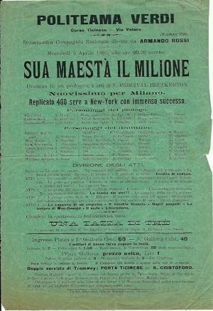 Raro Volantino originale, Teatro Politeama Verdi di Milano/Armando Rossi 1905