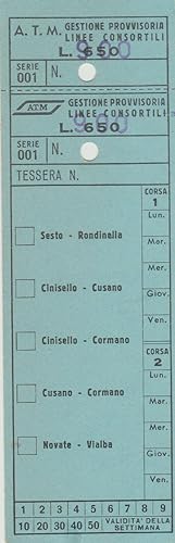 ATM Milano, Biglietto/Tessera Gestione Provvisoria Linee Consortili 1950's