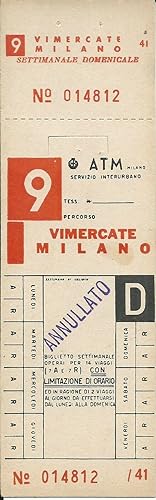 ATM Milano Biglietto Milano Vimercate settimanale (annullato) 1970ca