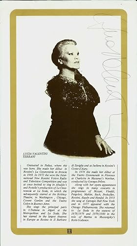 Lucia Valentini Terrani (mezzosoprano di Padova) autografo 1980's