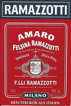 Etichetta vintage originale Amaro Ramazzotti (esportazione)