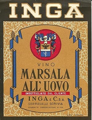 Etichetta vintage originale Inga Marsala all'uovo, Serravalle Scrivia 1940's