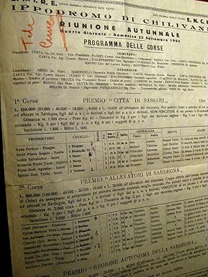 Raro Programma dell'ippodromo di Chilivani/Ozieri (Sassari/Sardegna) 1962