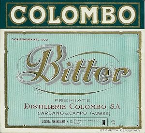 Etichetta originale, Bitter Distillerie Colombo Cardano al Campo/Varese 1940ca.