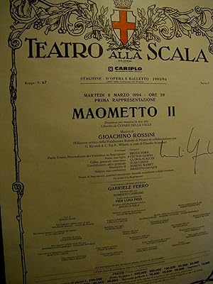 Scala di Milano, Maometto II di Rossini, autografata da Cecilia Gasdia 1994