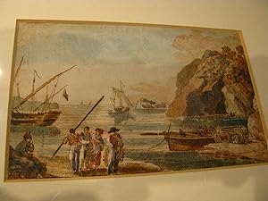 Pescatori nel Golfo di Napoli (Bacoli?), acquerello inglese 1830ca.