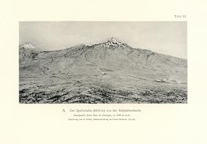 Image du vendeur pour A. Der Quilindana (4919 m) von der Sdsdwestseite. Standpunkt: beim Hato de Chalupas, ca. 3680 m hoch. Zeichnung von A. Stbel, Stbelsammlung im Grassi-Museum, Leipzig. B. Ein Tal im Tuffplateau am Sdfu des Cotopaxi. Standpunkt: stlich von der Hacienda Banos bei 3750 m Hhe. Photographie von Hans Meyer. mis en vente par Antiquariat Stefan Wulf