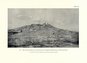 Image du vendeur pour A. Der Iliniza (5305 m), von Sta Ana de Tiupullo (3150 m) aus Osten gesehen. Zeichnung von A. Stbel, Stbelsammlung im Grasssi-Museum, Leipzig. B. Der Iliniza (5305 m), vom Dorf Mulal (3703 m) aus Sdosten gesehen. lgemlde von R. Troya, Stbelsammlung im Grassi-Museum, Leipzig. mis en vente par Antiquariat Stefan Wulf