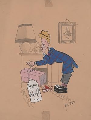 "JOYEUX NOËL CHEZ LES ZAZOUS" Dessin à l'aquarelle sur papier par Jean DEJOUX (1944)