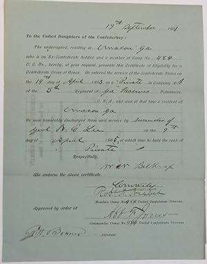 "TO THE UNITED DAUGHTERS OF THE CONFEDERACY: THE UNDERSIGNED, RESIDING AT MACON GA WHO IS AN EX-C...
