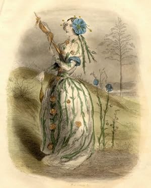 FLAX,1843 Victorian Hand Colored Steel Engraving Flower Theme