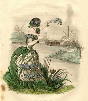 FORGET ME NOT,1843 Victorian Hand Colored Steel Engraving Flower Theme