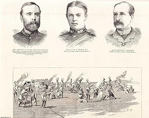 Seller image for The War in the Soudan; Indian Troops of Different Castes Cooking, with three Vignettes of Officers Involved in the Fight at Baker's Zereba. An original print from the Graphic Illustrated Weekly Magazine, 1885. for sale by Cosmo Books