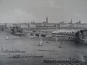 2 Lithographien von und nach J. Schöpel. Hamburg, Fuchs, um 1850. Je 45 x 72 cm.