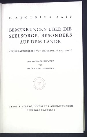 Seller image for Bemerkungen ber die Seelsorge, besonders auf dem Lande. for sale by books4less (Versandantiquariat Petra Gros GmbH & Co. KG)