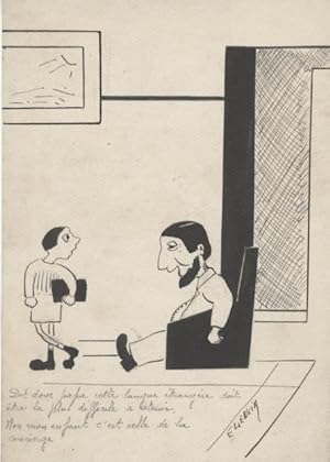 "LA CONCIERGE" Dessin de presse original à l'encre de Chine sur papier par E. LENOIR (années 30)