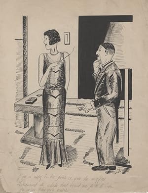 "FEMME DÉPENSIÈRE" Dessin de presse original à l'encre de Chine sur papier par RIMCH (années 30)