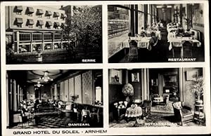 Bild des Verkufers fr Ansichtskarte / Postkarte Arnhem Gelderland Niederlande, Grand Hotel du Soleil, Restaurant, Danszaal zum Verkauf von akpool GmbH