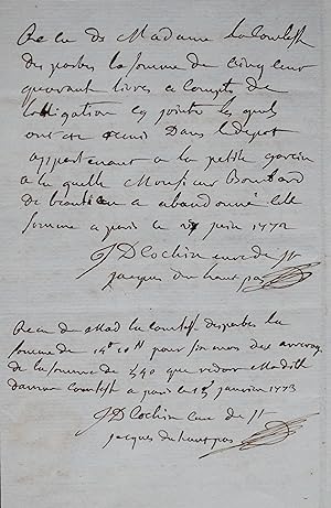 Imagen del vendedor de L'abb Cochin, fondateur de l'hpital Cochin, vient en aide  la comtesse d'Esparbs a la venta por Traces Ecrites