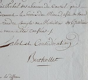 Image du vendeur pour Lettre de chimiste Berthollet au minralogiste Gillet de Laumont mis en vente par Traces Ecrites