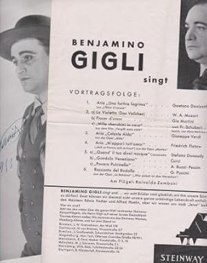 Imagen del vendedor de Signiertes Rollenbild (Druck) und Konzertprogramm (Begleitung: Rainaldo Zamboni). a la venta por Musikantiquariat Marion Neugebauer