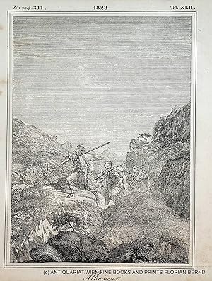 Albanian soldiers original antique print 1828