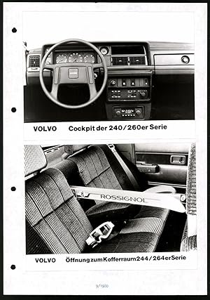 Bild des Verkufers fr 2 Fotografien Auto Volvo 240 /260, Cockpit, Rckbank mit Kofferraumffnung fr sperrige Gegenstnde z.B. Ski zum Verkauf von Bartko-Reher