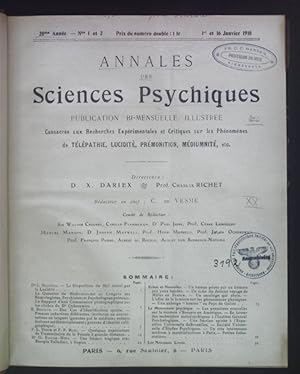 Annales des Sciences Psychiques. 20me Annee, Nos. 1 - 24. Organe de la Societe Universelle d'Etud...