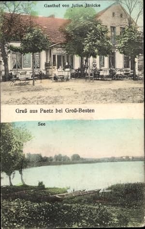 Ansichtskarte / Postkarte Paetz Pätz Bestensee in Brandenburg, Gasthof, Seepanorama - Inh. Julius...
