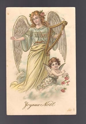 Christmas Greetings Postcard - French Embossed Angels