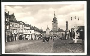 Ansichtskarte Saaz /Zatec, Namesti, Radnice, Geschäft Julius Meinl