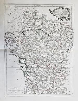 Bild des Verkufers fr Carte des Gouvernements d'Anjou et du Saumorois, de la Touraine, du Poitou, du Pays d'Aunis Saintonge-Angoumois" - Anjou Pays-de-la-Loire Poitiers Nantes La Rochelle Chinon Saintes Angouleme France Frankreich carte gravure zum Verkauf von Antiquariat Steffen Vlkel GmbH