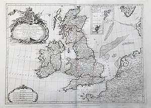 Bild des Verkufers fr Les Isles Britanniques comprenant les Royaumes d'Angleterre, d'Ecosse et d'Irlande, divises en grandes provinces, subdivises par Comts" - British Isles Great Britain Ireland United Kingdom zum Verkauf von Antiquariat Steffen Vlkel GmbH