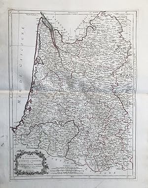 Bild des Verkufers fr Carte du Gouvernement de Guienne et Gascogne, avec celui de Bearn et Basse Navarrre" - Guyenne Gascogne Bordeaux Bearn Basse Navarre Marmande Berguerac Dax Mont-de-Marsan Agen France Frankreich carte gravure zum Verkauf von Antiquariat Steffen Vlkel GmbH