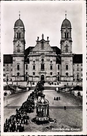 Imagen del vendedor de Ansichtskarte / Postkarte Einsiedeln Kanton Schwyz Schweiz, Klosterkirche, Pilger, Wallfahrt, Jakobsweg a la venta por akpool GmbH