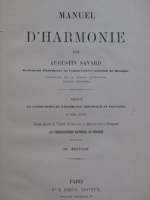 SAVARD Augustin Manuel d'Harmonie 1891
