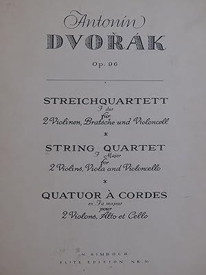 Image du vendeur pour DVORAK Anton Quartett op 96 F dur Violon Alto Violoncelle mis en vente par partitions-anciennes