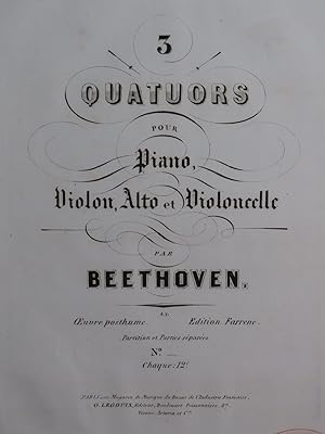 BEETHOVEN Quatuor Piano Quartet No 3 Piano Violon Alto Violoncelle ca1850