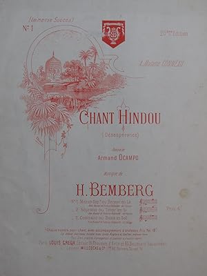 Seller image for BEMBERG H. Chant Hindou Chant Piano Violoncelle ou Violon for sale by partitions-anciennes