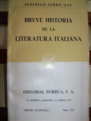 Imagen del vendedor de BREVE HISTORIA DE LA LITERATURA ITALIANA a la venta por LIBRERA ROBESPIERRE