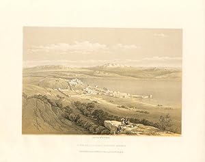 VIEW OF TIBERIAS LOOKING TOWARDS HERMON, 1857 ANTIQUE PRINT ANTIQUE ORIGINAL TINTED LANDSCAPE LIT...