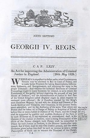 Seller image for Criminal Law Act 1826c. 64. An Act for improving the Administration of Criminal Justice in England. for sale by Cosmo Books