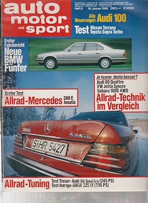Auto Motor und Sport Heft 2 Januar 1988 Allrad Mercedes 300E, Audi 100